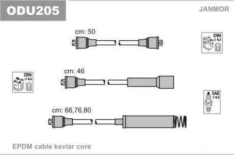 Комплект проводов зажигания Opel Ascona, Kadett C18NE, C18NT Janmor ODU205 (фото 1)