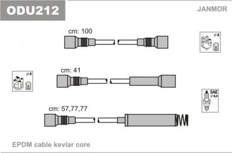 Комплект проводов зажигания Opel Omega A 1.8/2.0, Frontera 2.0 Janmor ODU212