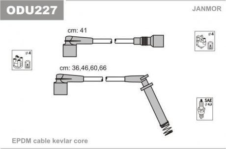 Комплект дротів запалювання Opel C14NZ, 14NV, 16SV Mot.02E85673-> Janmor ODU227 (фото 1)