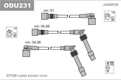 Комплект проводов зажигания Opel Vectra A, Astra 1.6-2.0 Janmor ODU231 (фото 1)