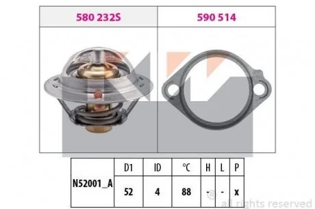 580 232 Термостат (аналог EPS 1.880.232/Facet 7.8232) Термостат 88°C Honda Civic I Kia Sephia, Shuma, Shuma II Mazda 121 I, 121 II, 323 C V, 323 F V, 323 F VI, 323 II 1.1-3.0 05.80-12.07 KW 580232