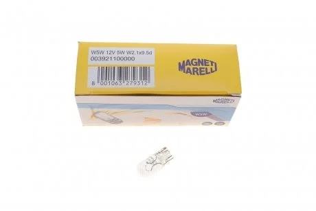 Лампа накаливания W5W 12V 5W W2,1X9,5d MAGNETI MARELLI 003921100000 (фото 1)