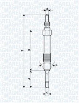 Свічка розжарювання Fiat Doblo 1.9 JTD 100/105 л.с. 99- L=103мм MAGNETI MARELLI UC19A (фото 1)