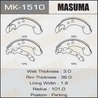 Колодка тормозная барабанная MASUMA MK1510