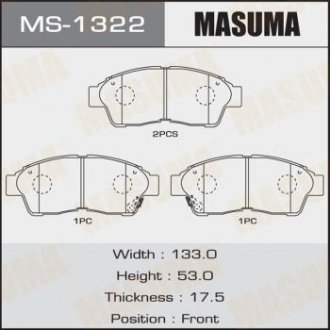 Колодка гальмівна передня Toyota Camry (-00), RAV 4 (-00) MASUMA MS1322