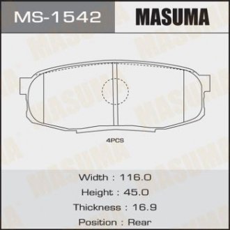 Колодка гальмівна задня Toyota Land Cruiser (09-), Tundra (07-) MASUMA MS1542 (фото 1)