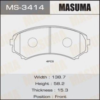 Колодка гальмівна передня Mitsubishi Pajero (00-) MASUMA MS3414 (фото 1)