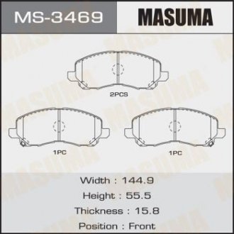 Колодка гальмівна передня Mitsubishi ASX (10-), Grandis (03-09), Lancer (07-15), Outlander (08-) MASUMA MS3469 (фото 1)