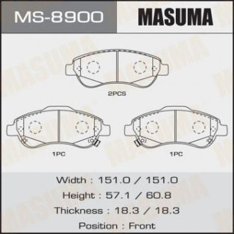 Колодка тормозная передняя Honda CR-V (07-16) MASUMA MS8900 (фото 1)