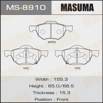 Колодка гальмівна передня Honda Accord (03-08) MASUMA MS8910 (фото 1)