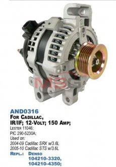 Генератор восстановленный /150A, 6PV/ CADILLAC CTS 05-07,SRX 04-08 MSG 104210-4350