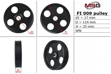 Шкив насоса CITROEN JUMPY 1995-2007, FIAT SCUDO 1995-2004, PEUGEOT 406 1995-2004 MSG FI009PUL