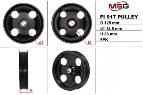 Шкив насоса CITROEN JUMPY 95-07, FIAT Scudo 95-04, PEUGEOT 406 95-04, PEUGEOT 806 94-02 MSG FI017PUL