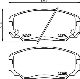Колодки тормозные дисковые передние Hyundai Elantra, Sonata, Tucson/Kia Sportage, Soul 1.6, 2.0 2.4 (04-) Nisshinbo NP6089 (фото 1)