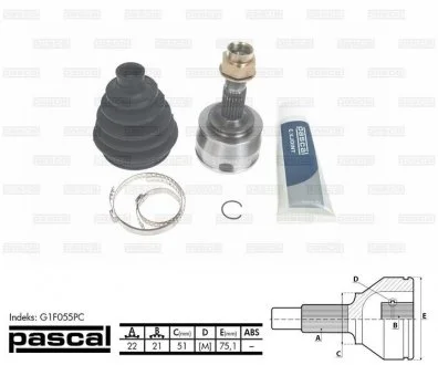 ШРУС наружный перед 1.4 16V ft Fiat Grande Punto 05- PASCAL G1F055PC (фото 1)