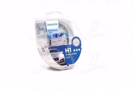 Лампа накала H1 WhiteVision 12V 55W P14,5s (+60) (3700K) 2шт. (выр-во) PHILIPS 12258WVUSM
