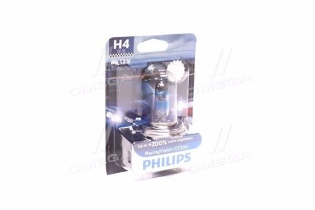 Лампа розжарювання H4 RacingVision GT200 +200 12V 60/55W P43t-38 PHILIPS 12342RGTB1 (фото 1)
