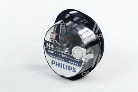 Лампа розжарювання H4 12V 60/55W P43t-38 RacingVision +150 more light (2шт) PHILIPS 12342RVS2 (фото 1)