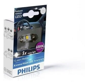 Festoon T10,5x43 X-tremeVision LED 6000K 12V 1W SV8,5 PHILIPS 129466000KX1
