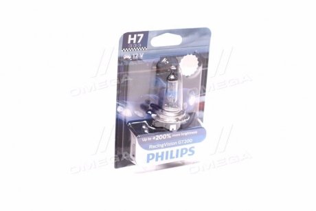 Лампа розжарювання H7 RacingVision GT200 +200 12V 55W PX26d PHILIPS 12972RGTB1