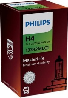 H4 MasterLife 24V 75/70W P43t-38 Вибрационная стойкость, что и у ламп MasterDuty + максимальная долговечность PHILIPS 13342MLC1