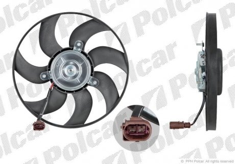 Вентилятор основного радиатора D295 7 лопастей 2 пина VW PASSAT B6 05-10, SKODA YETI 09-17 Polcar 133123U3-1 (фото 1)