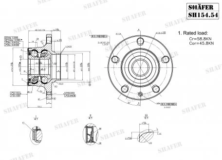 Подшипник зад. ступицы +монтажный к-кт Audi A3 1.6-2.0FSI 05/03- VW Touran 1.6FSI-2.0TDI 02/03- Caddy III 04- SHAFER SH154.54K