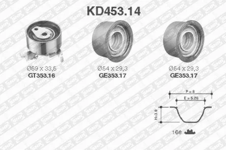 Рем. Комплект ГРМ: ремень + ролики SNR NTN KD453.14