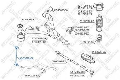 Тяга стабілізатора переднього Elantra Ceed i30 Magentis III Tucson Sportage/
Honda STELLOX 5653018SX