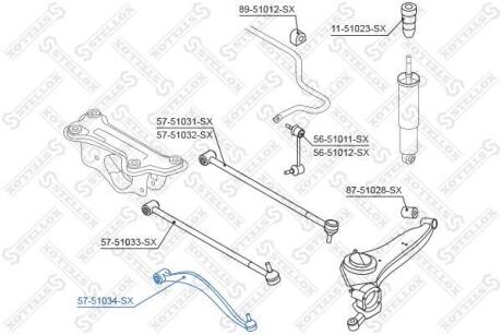 Важіль задньої підвіски нижній правий Hyundai Santa Fe 00 STELLOX 5751034SX