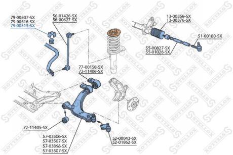 Втулка стабілізатора переднього D=19mm Peugeot 306, Citroen ZX all 91-01 STELLOX 7900513SX