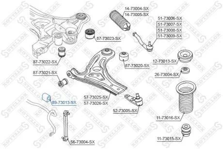 Втулка стабілізатора переднього Daewoo Kalos 02 STELLOX 8973013SX