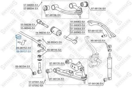 Втулка стабілізатора переднього Toyota Land Cruiser HDJ100 98-01 р STELLOX 8998157SX