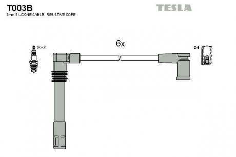 Кабель запалювання, к-кт Audi A4,A6 97-00 2,4;2,8,VW Passat 97-00, Skoda Superb 02- 2,8 TESLA T003B