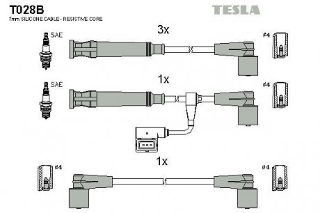Комплект високовольтних проводів TESLA T028B (фото 1)