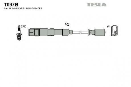 Кабель запалювання, к-кт Mercedes W169, 123,124,201,460,461,463 06.80 - TESLA T097B