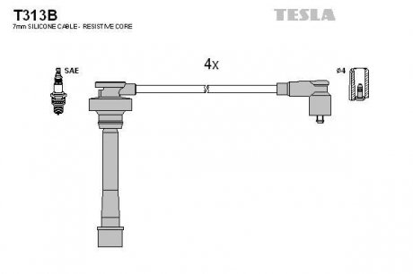 К-кт высоковольтных проводов Chery Tiggo 2.4 05-08 TESLA T313B (фото 1)