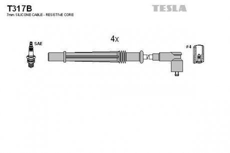 Комплект высоковольтных проводов TESLA T317B