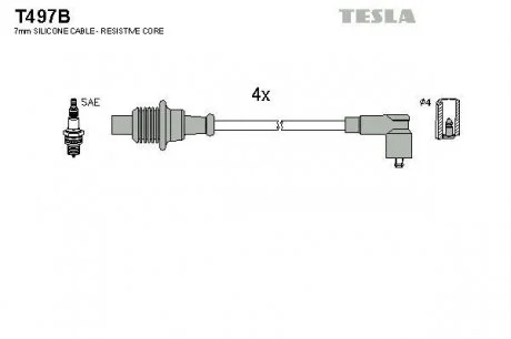 Кабель зажигания, к-кт Citroen, Peugeot 87- 1,6;1,8;1,9;2,0 TESLA T497B