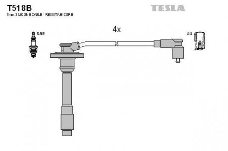 Комплект високовольтних проводів TESLA T518B