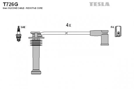 Кабель зажигания, к-кт Ford 98-2004 1,6;1,8;2,0 TESLA T726G