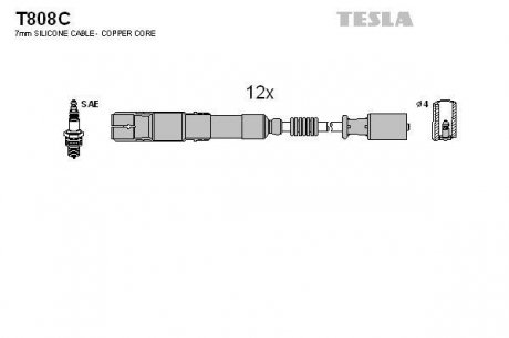 Кабель запалювання, к-кт Mersedes, Chrysler 96-2,4;2,6;3,2;3,7 TESLA T808C