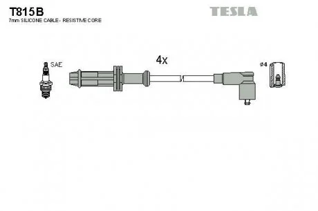 Кабель зажигания, к-кт Citroen,Peugeot 86- 1,0;1,1;1,3;1,4;1,7 TESLA T815B