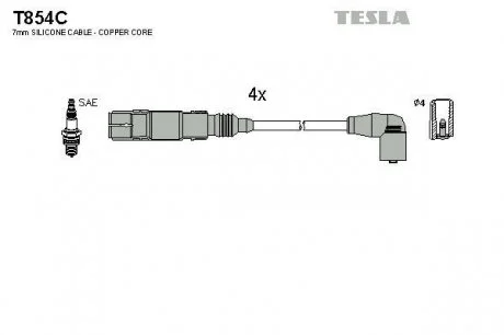 Кабель зажигания, к-кт VW, Audi, Seat, Skoda 99- 1,6;2,0 TESLA T854C