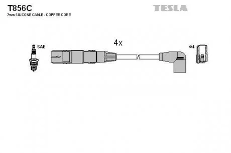 Кабель зажигания, к-кт VW 98-05 2,0 TESLA T856C