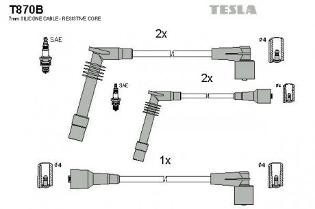 Кабель зажигания, к-кт Opel Calibra,Vectra 88-00 1,6;1,8;2,0 TESLA T870B