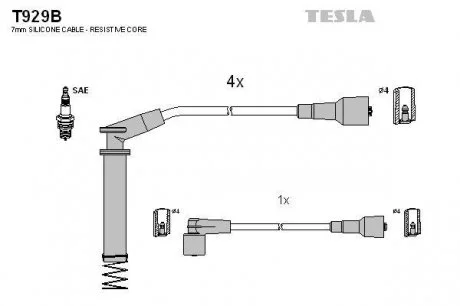 Кабель зажигания, к-кт Opel Calibra, Vectra 88-95 1,8;2,0 TESLA T929B
