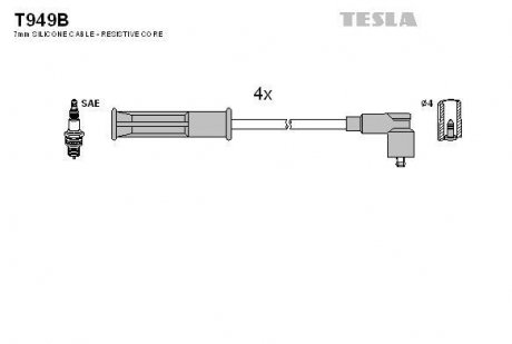 Комплект дротів запалювання TESLA T949B (фото 1)