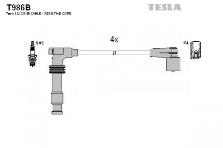 К-кт проводов Chevrolett Lacetti/Opel Omega B (mot.C18XE/X18XE/X20XEV) TESLA T986B