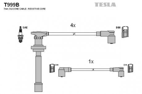 Комплект высоковольтных проводов TESLA T999B (фото 1)